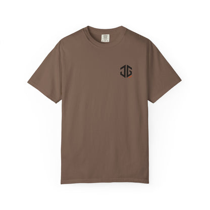 Espresso JGTees left-chest garment-dyed tee, front view