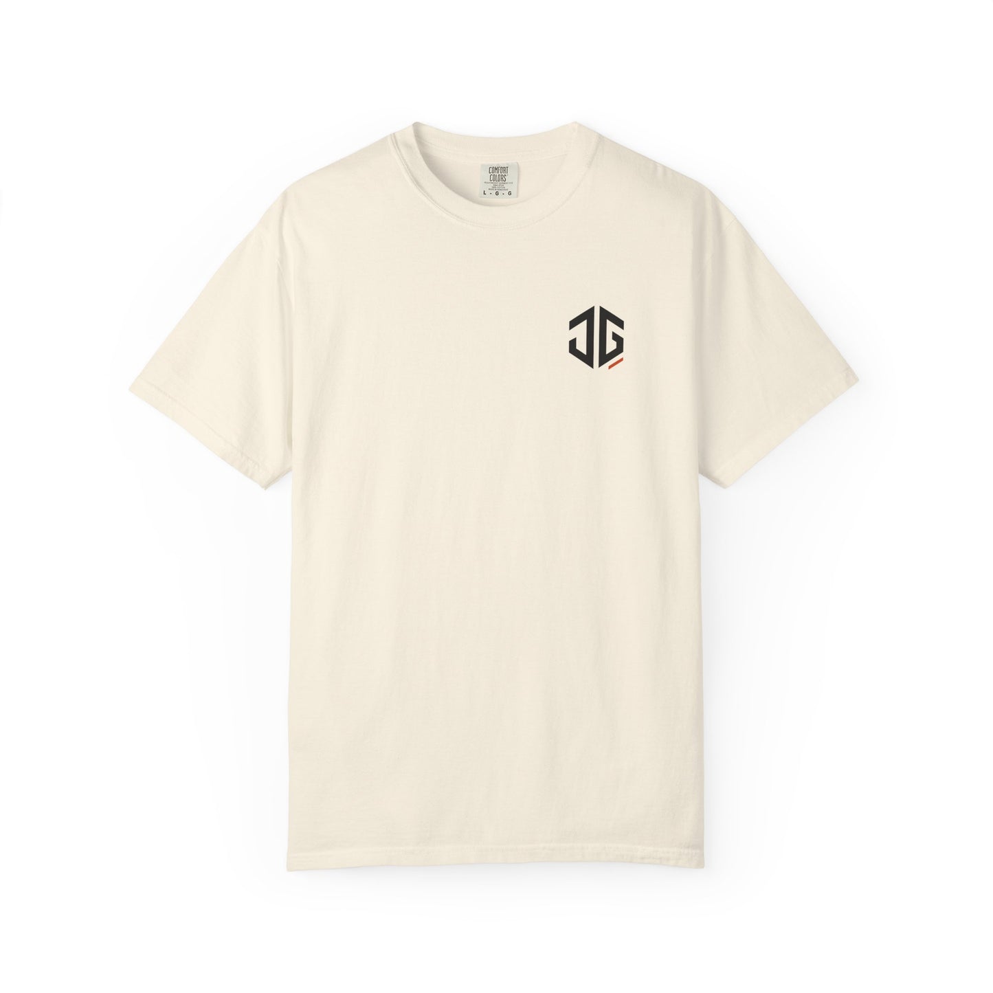 Ivory JGTees left-chest garment-dyed tee, front view