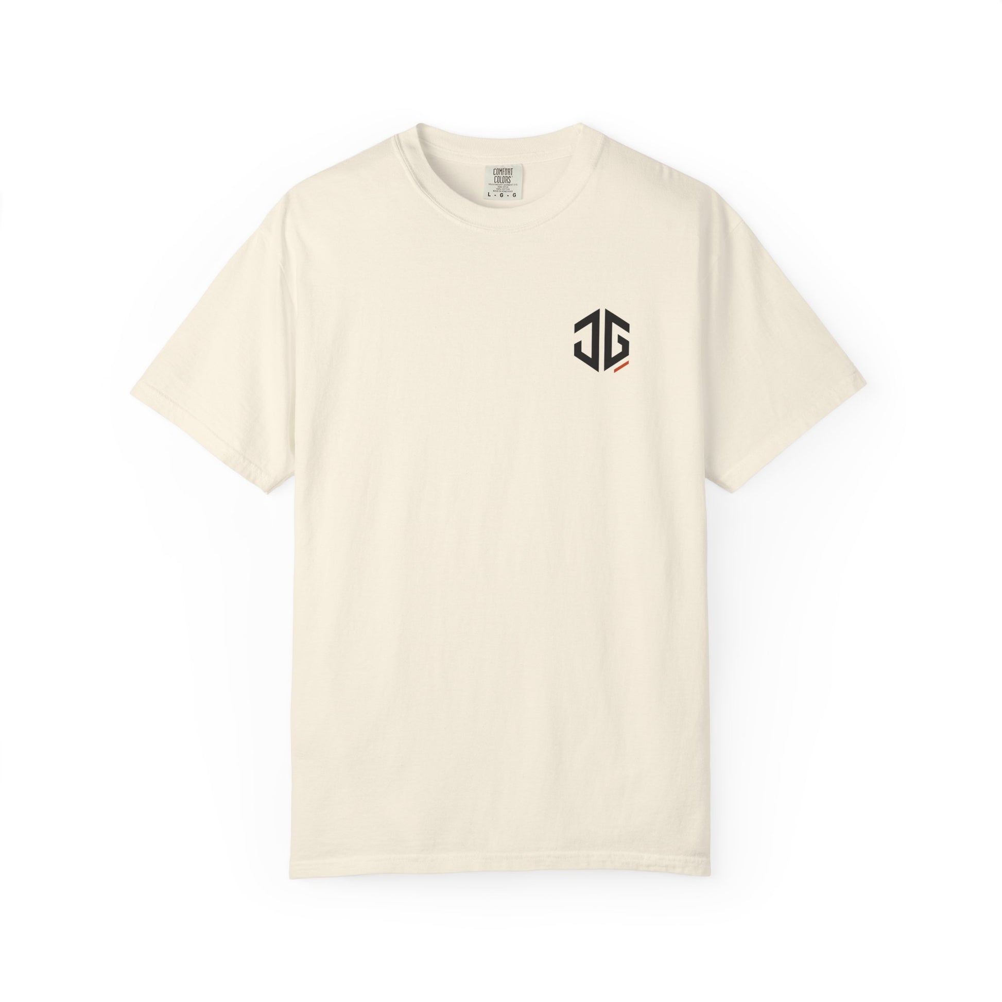 Ivory JGTees left-chest garment-dyed tee, front view