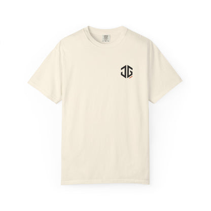 Ivory JGTees left-chest garment-dyed tee, front view