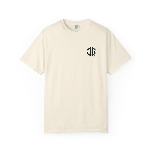 Ivory JGTees left-chest garment-dyed tee, front view
