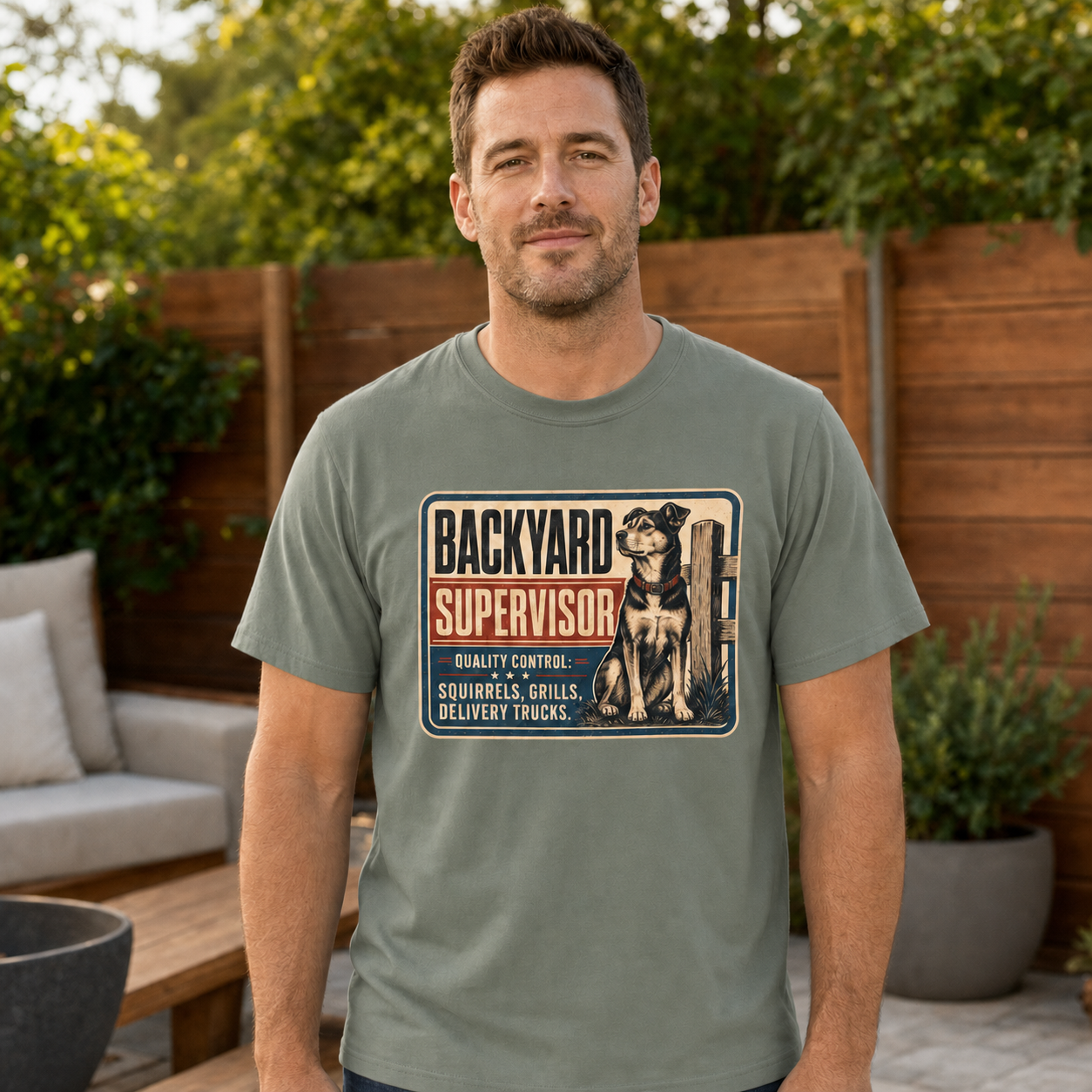 Backyard Supervisor T-Shirt — Funny Dog Patrol Tee