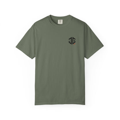 Moss JGTees left-chest garment-dyed tee, front view